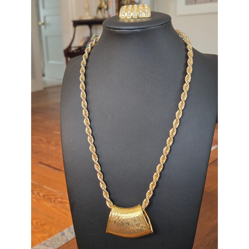 Gold Tone Slide Necklace w/ 2 Slide Pendants Vintage Rope Chain